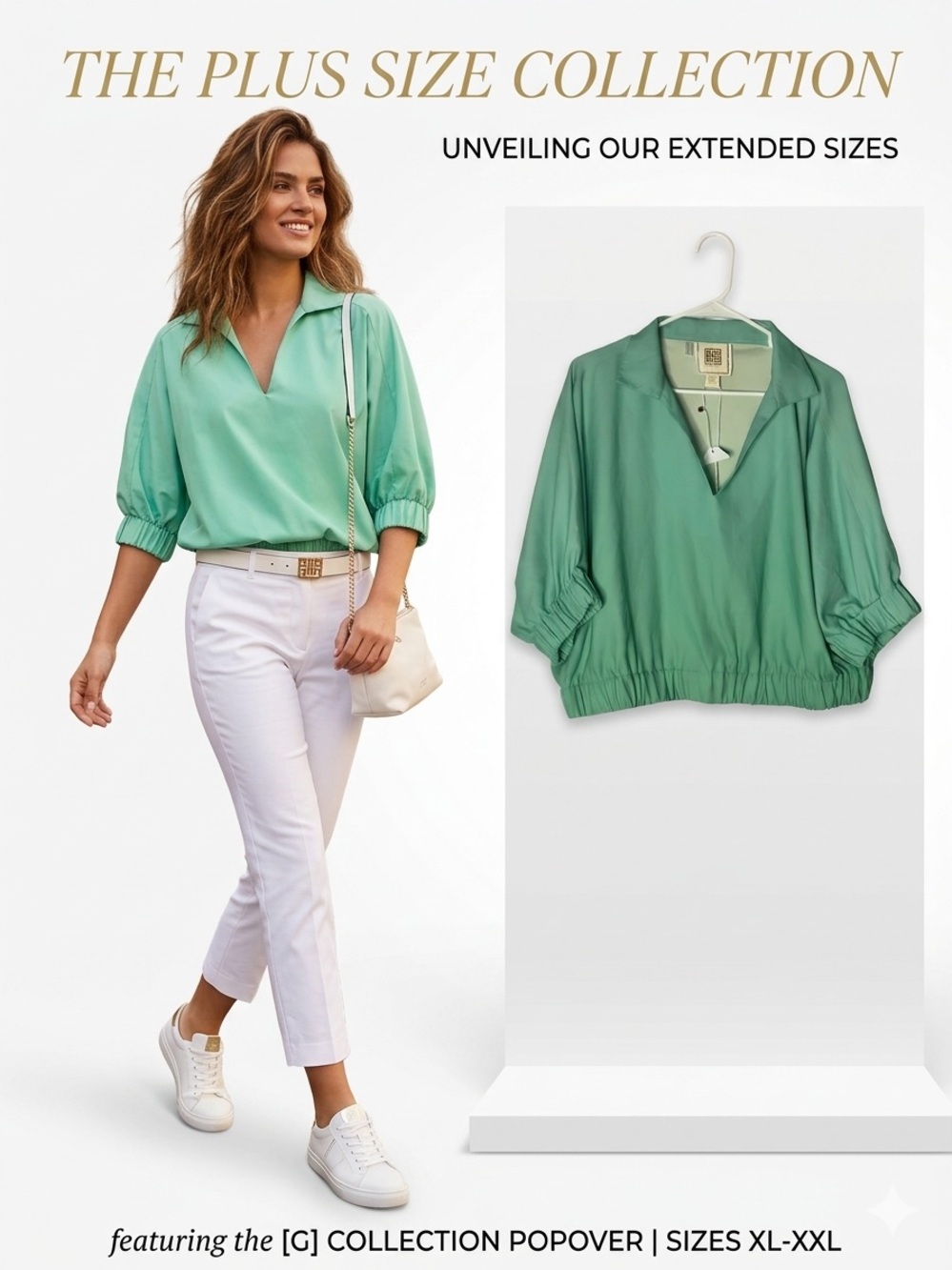 Emily McCarthy Cropped Popover Blouse Jellybean Green NWT XXL